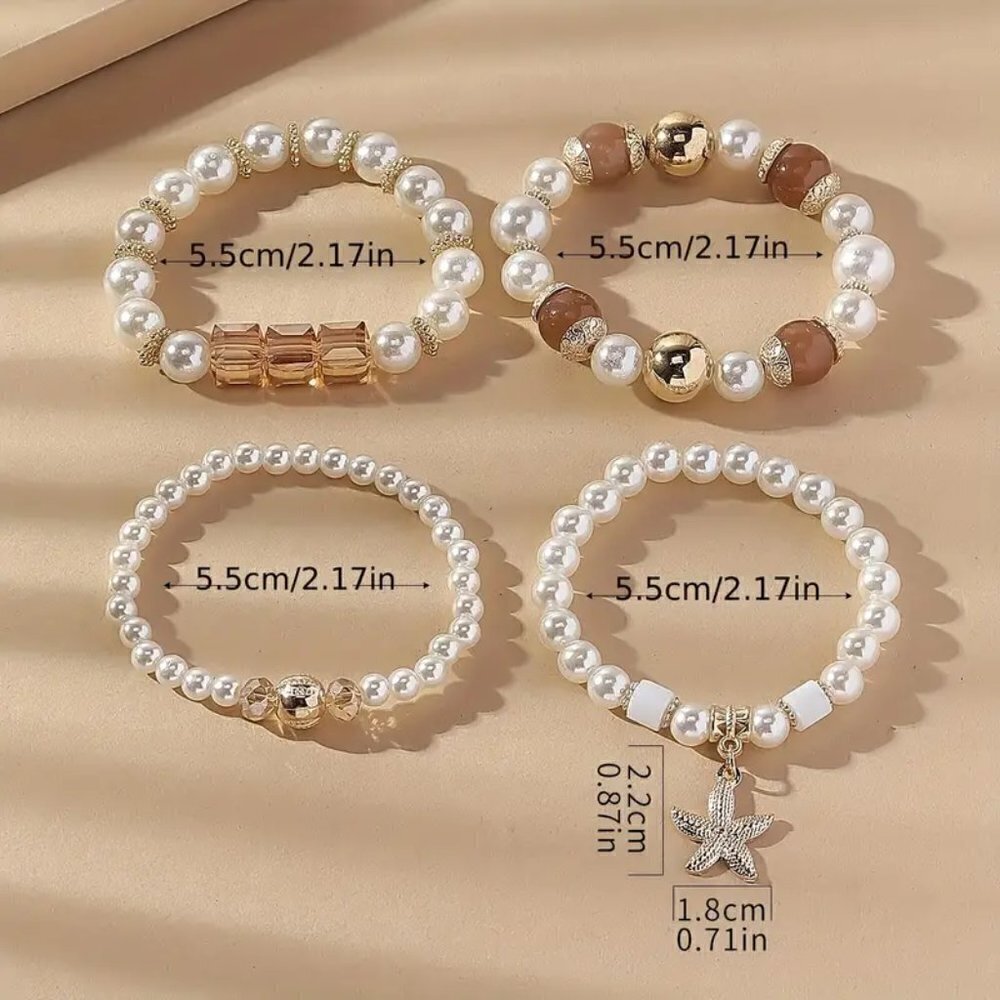 Chic White Pearl & Crystal Stretch Bracelets Nautical Beachy Vacation Jewelry - Picture 7 of 9